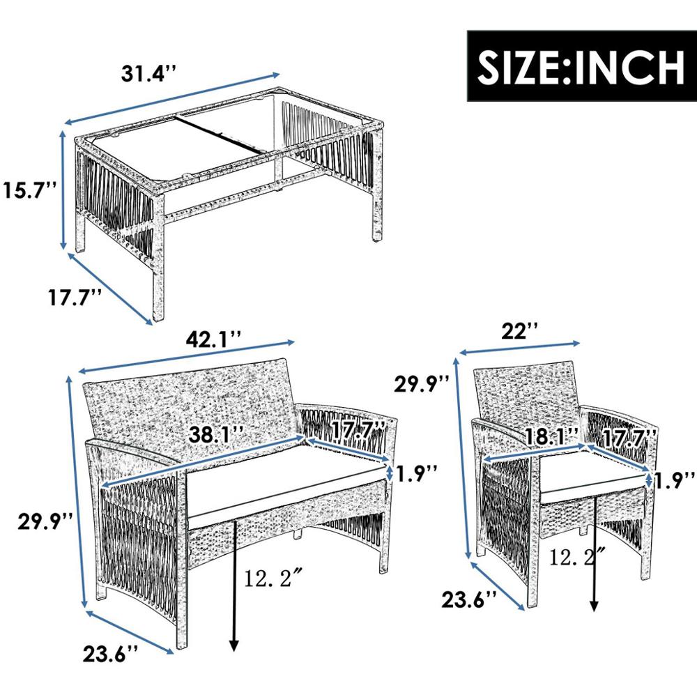 4 Pieces Outdoor Furniture Rattan Chair And Table - Image 5