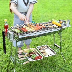 Alternative view of Outdoor Stainless Steel Charcoal Grill Barbecue Tool Portable Free Installation Handle Folding BBQ Cooking Grid Park