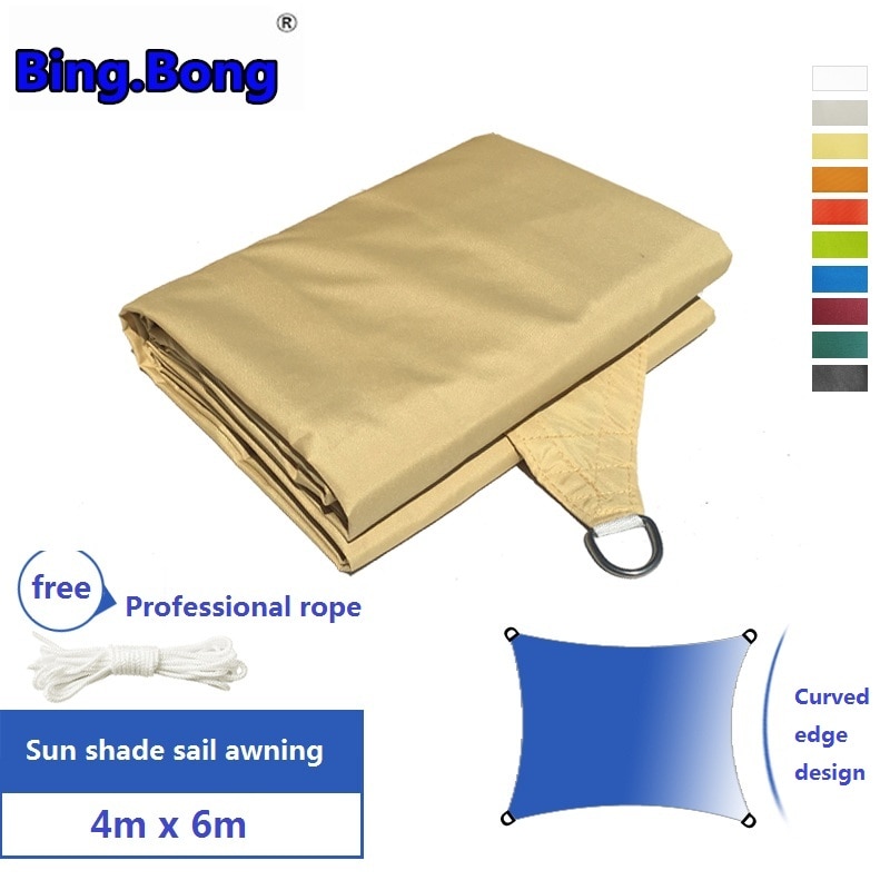 Outdoor Sun Shade Sail 4x6m PU Waterproof 100% Cloth Canvas Awning Canopy Beach Shading Gazebo Toldo Garden Swiming Pool Balcony - Image 3