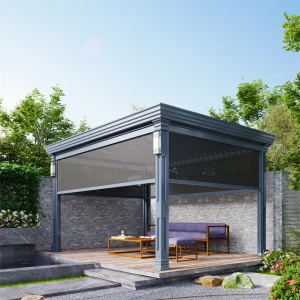 Motorized Louver Custom Outdoor Aluminum Pergola Automatic Roof Louvers Aluminium Pergola Retractable Roof with Roller Blind