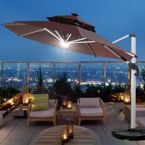 Outdoor Solar Led Light Roman Umbrella Big Size Parasol Double Top Garden Patio Beach Foldable Roman Umbrellas